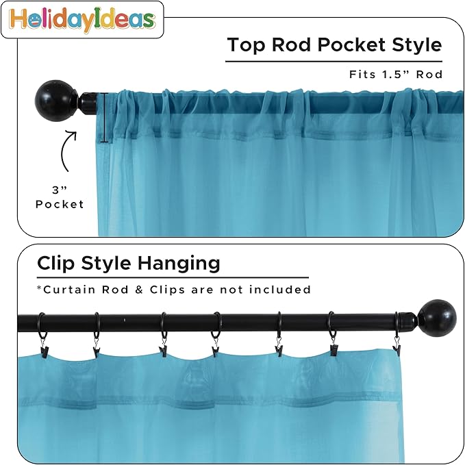 HolidayIdeas All Weather Outdoor Patio Curtains 6 Pcs Linen Look Rod Pocket Sheer Outdoor Curtains for Pool Side, Porch, Balcony, Pergolas,Cabana, Aqua,54x84 Inch