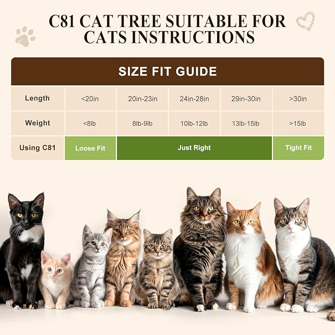 Globlazer Artistic Curved Cat Tower for Small Cats (Under 12 lbs), 81-inch Slim Design Cat Tree with Space-Saving Design, Indoor Cat Condo with Hammock & Tunnel, C81, Beige, Non-Large Cats