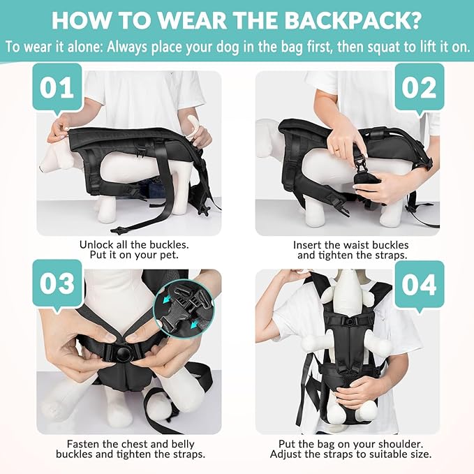 Lukovee Dog Backpack Carrier, Legs Out Easy-fit Dog Front Carrier for Small Medium Dogs,Adjustable Hands Free Dog Chest Carrier for Hiking Cycling (Black,X-Large)