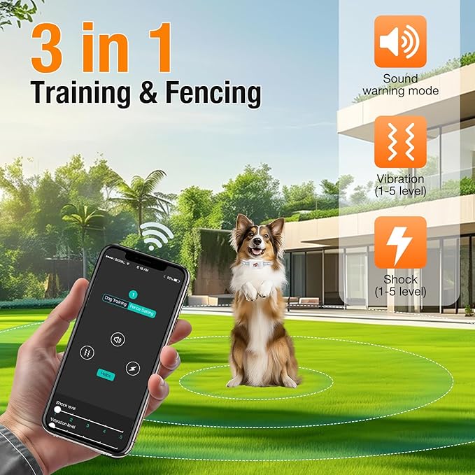 GPS + Wireless Dog Fence & Training Collar – No Subscription, App Geo-Fence 3280ft, 60-164ft Bluetooth Training, 3 Correction Modes, Auto Sleep/Wake, 7-Day Battery, 3-Dog Support (Black(3 Pack))