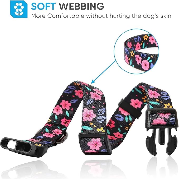 HEELE Dog Collar, Adjustable Soft Dog Collar for Small Medium Large Dogs,Floral Patterned Puppy Collars with Quick Release Buckle M Length 13.39''-20.87''