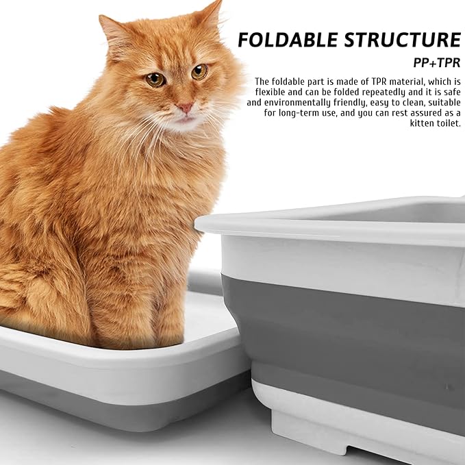 Fhiny Open Cat Litter Box, Kitten Potty Pan Semi-Enclosed Foldable Waterproof Travel Toilet for Indoor Cats Small Pet Kitty Rabbit Supplies Easy to Clean and Assemble 14.6"×10.6"