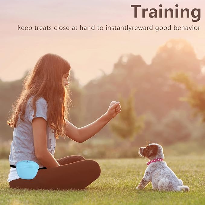 Dog Treat Pouch 2 Pack, Dog Treat Training Pouch, Silicone Pet Treat Bag BPA Free/Clip/Magnetic Dog Walk (Yellow & Blue)