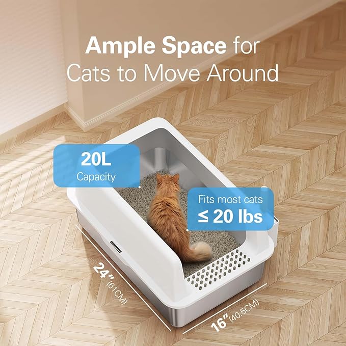 Zarler Stainless Steel Litter Box with Lid, Extra Large Cat Litter Boxes, XL Large Metal Litter Box for Big Cats with High Sided, White (Non-Sticky, Easy to Clean, Anti-Urine Leakage)