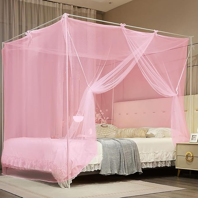 4 Corners Pink Rectangular Mosquito Net for Bed Mosquiteros para Camas Bed Netting Canopy Mosquito Mesh for Camping Outdoor Travel Dormitory Home Bedroom Decor L79 X W47 X H71 Inch
