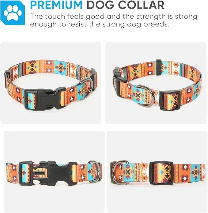 HEELE Dog Collar, Adjustable Soft Dog Collar for Small Medium Large Dogs,Bohemia Patterned Puppy Collars with Quick Release Buckle S Length 9.84''-14.96'