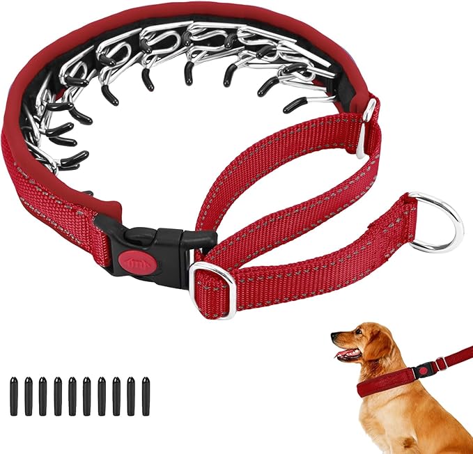 Martingale No Pull Dog Collar for Large Medium Small Dogs, Heavy Duty Nylon Reflective Adjustable Anti Pull Slip Collar with Buckle for Training Walking L Red