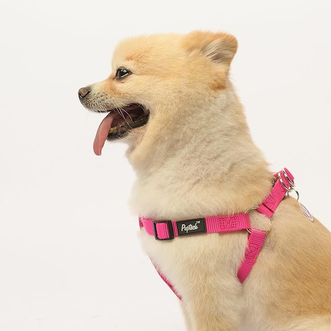 PUPTECK No Pull Dog Harness Soft Adjustable Basic Nylon Step in Puppy Vest Outdoor Walking with ID Tag X-Small DeepPink