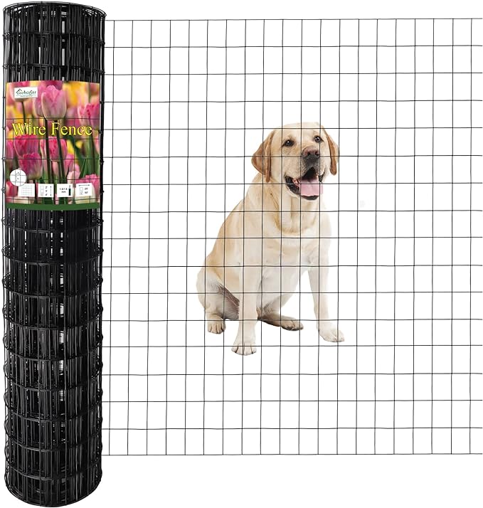 Black PVC Coated Welded Wire Fence 48 Inch x 50 Foot, 2 Inch x 3 Inch 16GA, Garden Border Fencing Roll Vinyl Coating Metal Wire Mesh for Yard Vegetable Plant Protection Poultry Netting