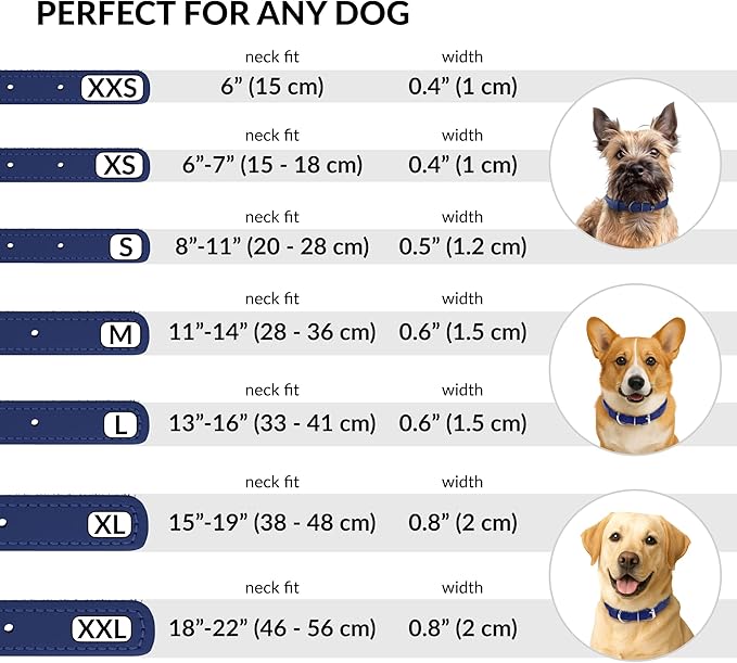 CollarDirect Rolled Leather Dog Collar, Soft Padded Round Puppy Collar, Handmade Genuine Leather Collar Dog Small Large Cat Collars 13 Colors (11-14 Inch, Deep Blue Smooth)