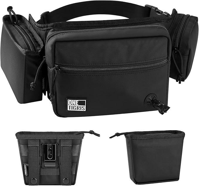 OneTigris Dog Treat Pouch for Training, Hands Free Dog Bag with Fanny Pack Waist Belt and Phone Holder, Portable, Waterproof, Adjustable, Large Capacity