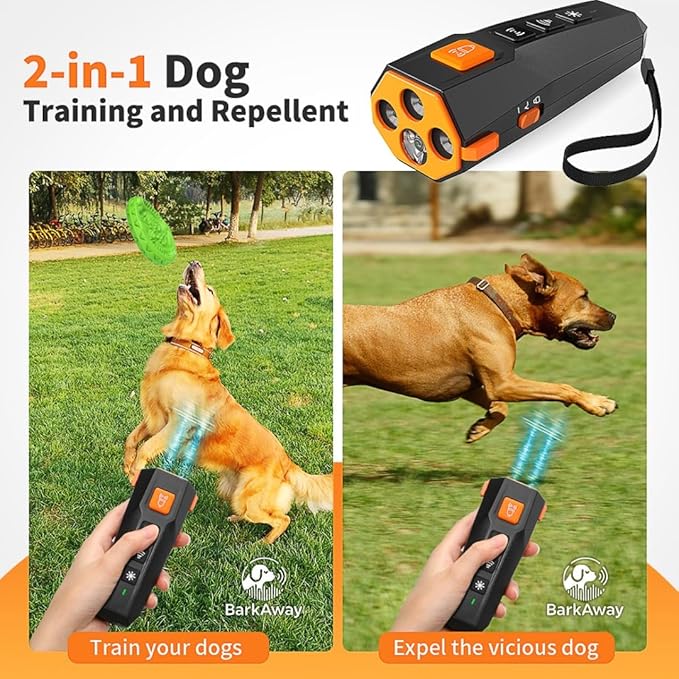 Ultrasonic Dog Bark Deterrent for Small, Medium, Large Breeds - Dog Bark Deterrent Devices with 4 Working Modes, LED Flashlight – 2 in 1 Pet Training Device with Wide Range, Humane Technology