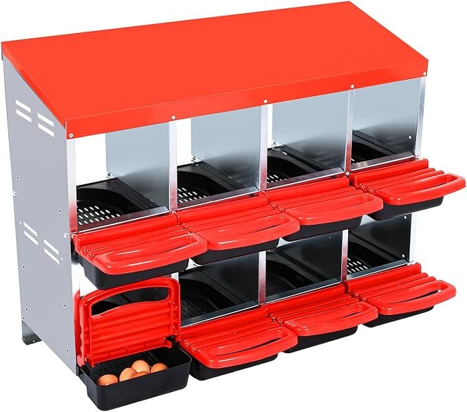 Chicken Nesting Box, 8 Hole 2 Layer Hen Nest Box, Roll Away Eggs Laying Box,Cleanable Pull Out Hen Roosting Box