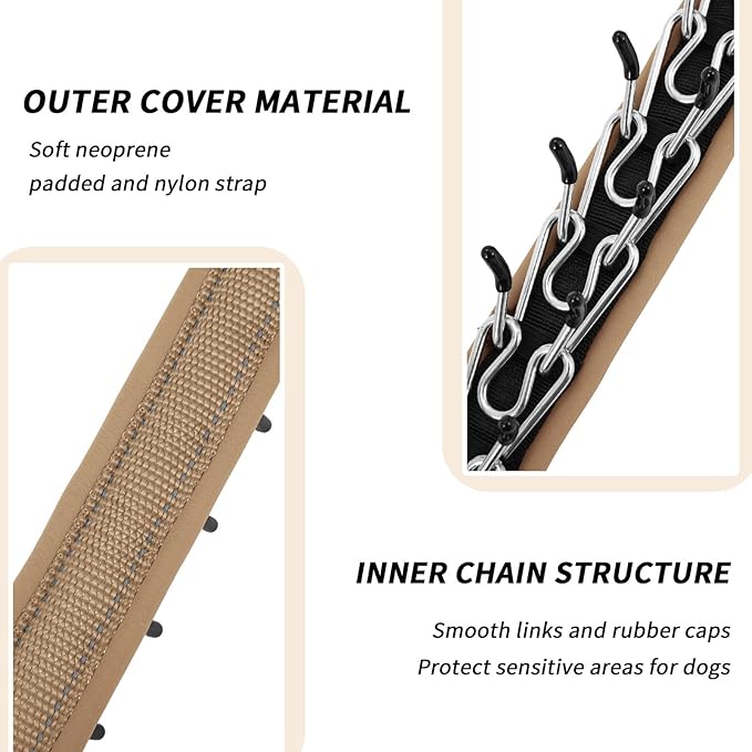 Martingale No Pull Dog Collar for Large Medium Small Dogs, Heavy Duty Nylon Reflective Adjustable Anti Pull Slip Collar with Buckle for Training Walking S Khaki