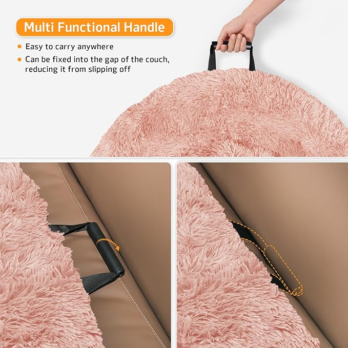 GGIB Calming Dog Bed Fluffy Plush Dog Mat for Furniture Protector with Removable Washable Cover for Large Medium Small Dogs and Cats (Small(35x31x5),Pink)