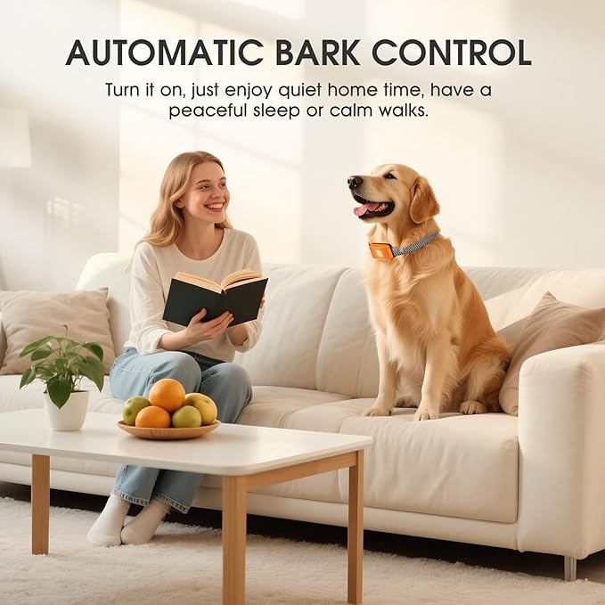 Dog Bark Collar for Large Medium Small Dogs, Effective No-Bark Collar, Smart Barking Collar, Rechargeable Bark Collar with 7-Level Sensitivity, 3 Beep & Vibration Modes, Waterproof, Orange