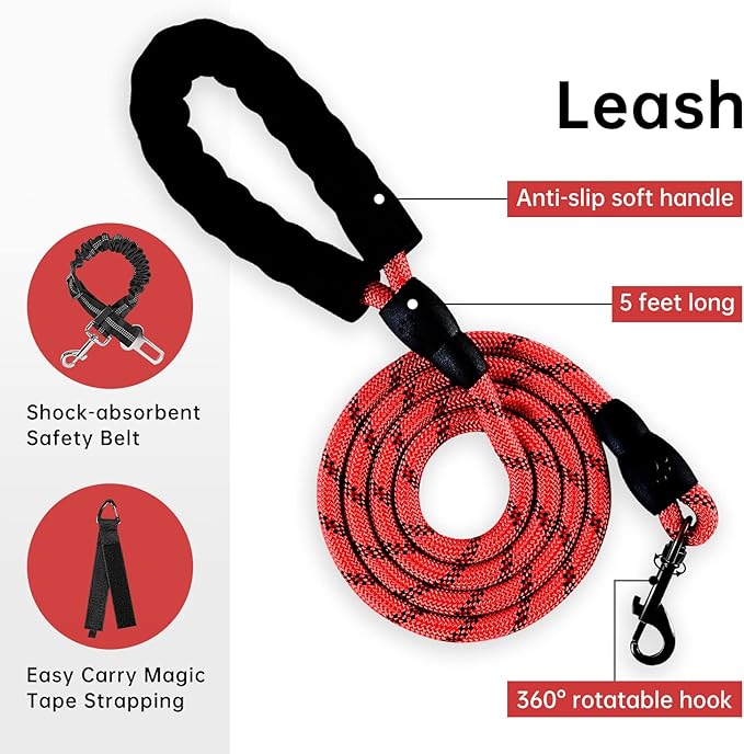 IVY&LANE No Pull Dog Harness with Leash Set, Reflective No Choke Pet Vest,Adjustable Oxford Dog Vest Harness with Easy Control Handle for Large Dogs (Checkered Red,L)