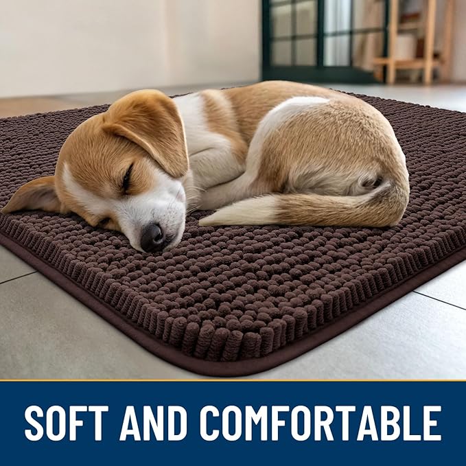 Smiry Dog Door Mat for Muddy Paws 70x24, Absorbs Moisture and Dirt Doormat, Non-Slip Washable Quick Dry Chenille Front Door Mat Indoor Entrance, Entryway Carpet for Inside Floor, Brown
