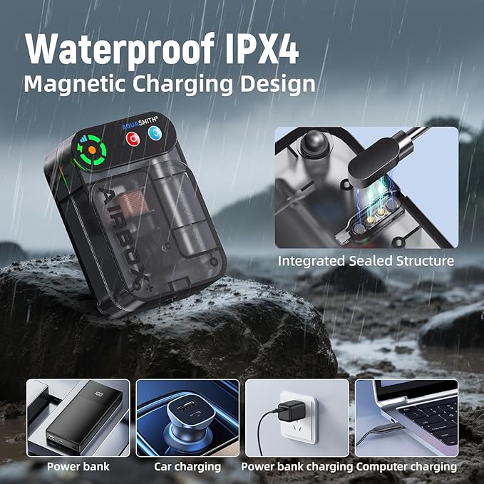 Live Bait Aerator,Ultra-Long Battery Life,Rechargeable Aquarium Air Pump 3w/24GPH(2600mAh Single Hole) IPX4 Magnetic Charging Design,Suitable for Fishing Enthusiasts,with Hose and Stone