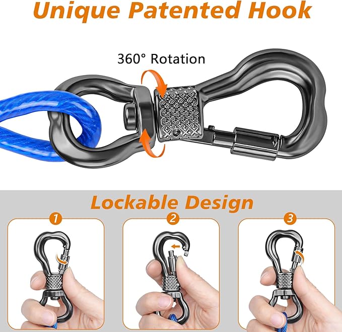 XiaZ 20ft Tie Out Cable for Dogs, Dog Leads for Yard Chew Proof, Heavy Duty Pet Tie Out Cable for Large Dogs Up to 250lbs,Durable Dog Runner Tether Line for Outdoor,Yard