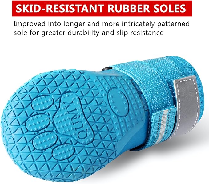 QUMY Dog Shoes for Large Dogs, Medium Dog Boots & Paw Protectors for Winter Snowy Day, Summer Hot Pavement, Waterproof in Rainy Weather, Outdoor Walking, Indoor Hardfloors Anti Slip Sole Blue 4