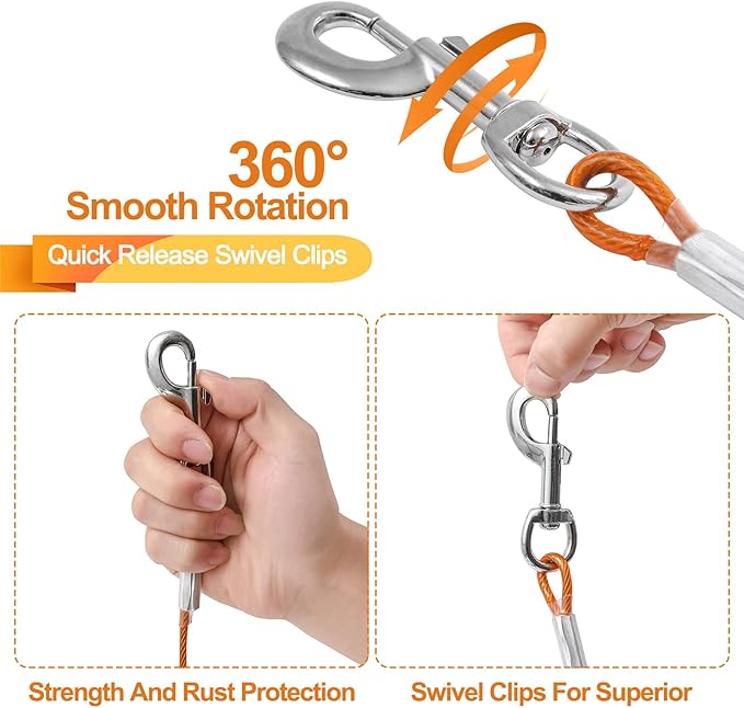 Tie Out Cable for Dogs,30FT Dog Leads,Heavy Duty Tie Out Cable for Large Dogs Up to 125lbs,Durable Dog Runner Tether Line for Outdoor,Yard