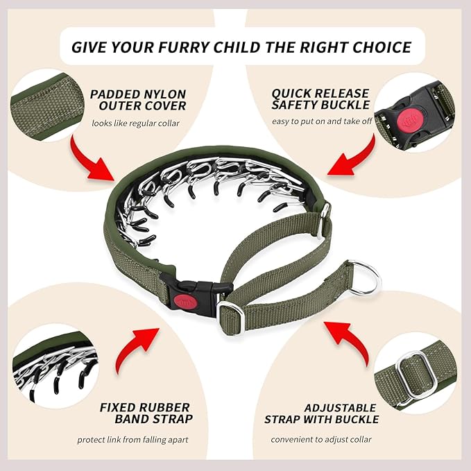 Martingale No Pull Dog Collar for Large Medium Small Dogs, Heavy Duty Nylon Reflective Adjustable Anti Pull Slip Collar with Buckle for Training Walking M Army Green