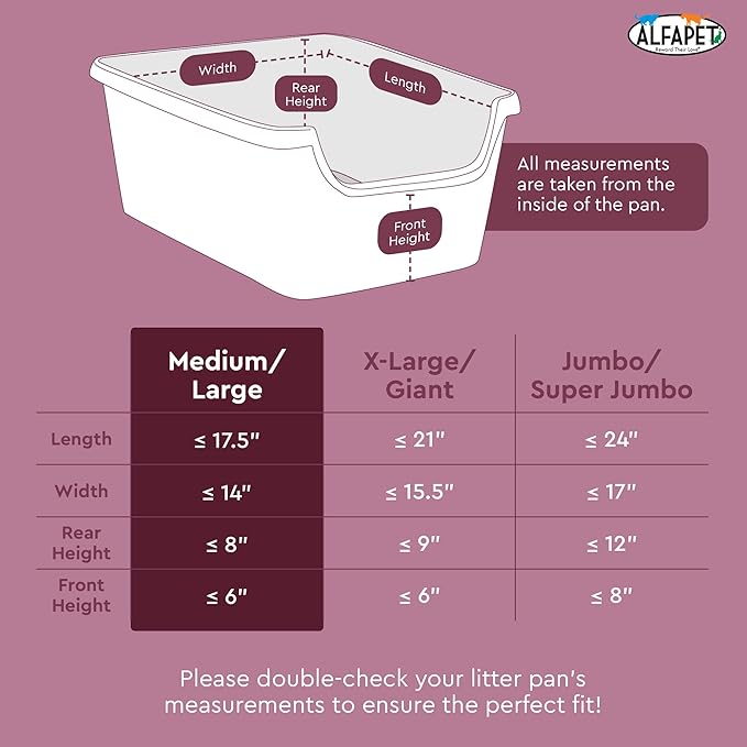 Alfapet Elastic Cat Litter Box Liners - Large 12 Count - Tear-Resistant Cat Litter Bags - Waterproof Kitty Litter Liners - Fits Litterbox Pan Sizes Medium and Large, 31" x 17", 20 lb Capacity