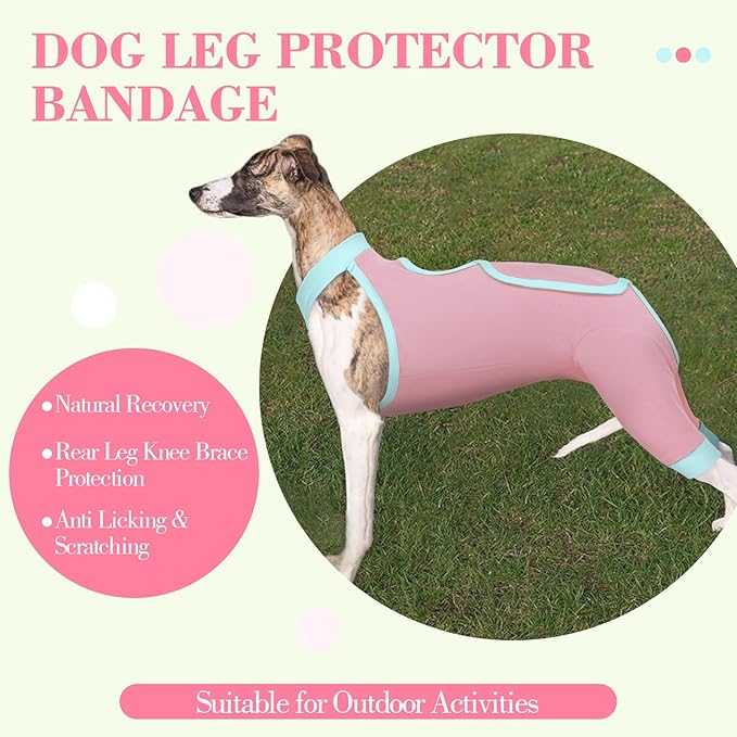 ROZKITCH Dog Surgery Leg Sleeve Rear Legs, Male Female Pet Prevent Licking Wound Elbow Knee Protector, Dog Recovery Suit Cone Collar Alternative Pants Shirt for Wound Heal Wrap Pink L