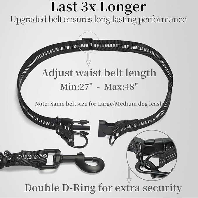 iYoShop Hands Free Dog Leash with Zipper Pouch, Dual Padded Handles and Durable Bungee for Walking, Jogging and Running Your Dog (Large, 25-120 lbs, Emerald)