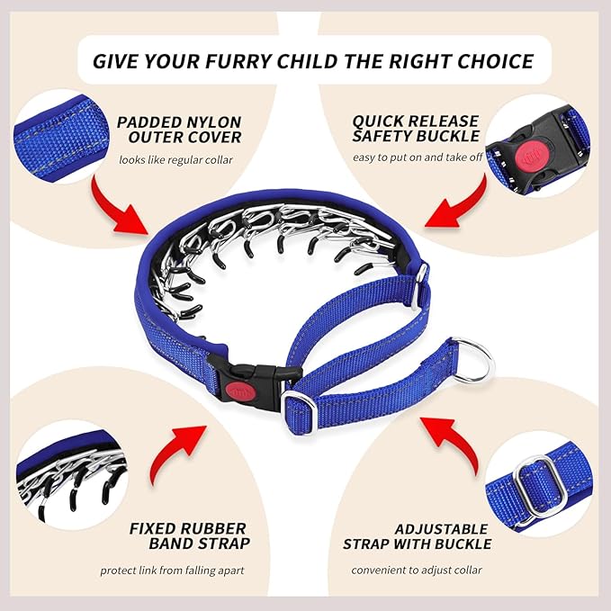 Martingale No Pull Dog Collar for Large Medium Small Dogs, Heavy Duty Nylon Reflective Adjustable Anti Pull Slip Collar with Buckle for Training Walking S Dark Blue