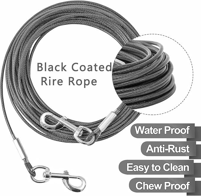Tie Out Cable for Dogs,150FT Dog Leads,Heavy Duty Tie Out Cable for Large Dogs Up to 125lbs,Durable Dog Runner Tether Line for Outdoor,Yard