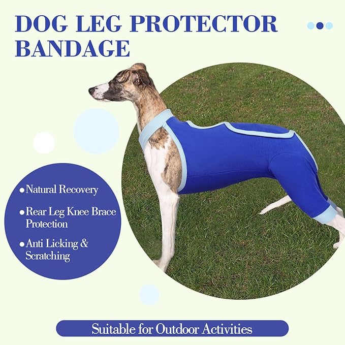 ROZKITCH Dog Surgery Leg Sleeve Rear Legs, Male Female Pet Prevent Licking Wound Elbow Knee Protector, Dog Recovery Suit Cone Collar Alternative Pants Shirt for Wound Heal Wrap Blue 3XL
