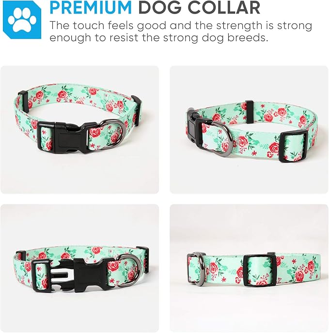 HEELE Dog Collar, Adjustable Soft Dog Collar for Small Medium Large Dogs,Floral Patterned Puppy Collars with Quick Release Buckle L Length 15.94''-25.59'