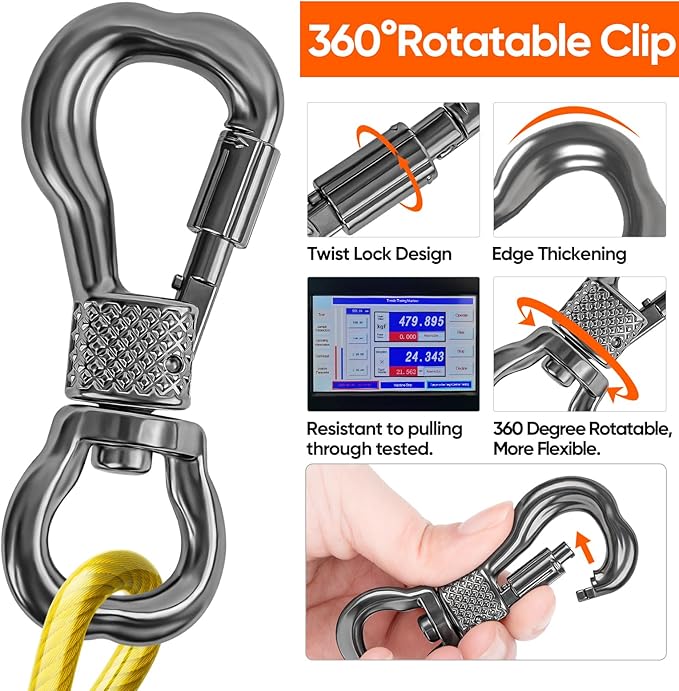 Tresbro 20FT Reflective Tie Out Cable for Dogs Up to 250 Pounds, Steel Wire Lead Leash Cable with Stainless Rotatable Buckle, Lightweight and Enduring, Dog Chains Outside for Outdoor, Yard, Yellow