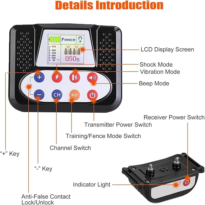Wireless Dog Fence, Electric Dog Fence & Remote Training Collar, Vibration & Shock, IP65 Waterproof Collar for Large and Medium Dogs with 3 Training Modes, Dog Container Boundary System,for4dogs