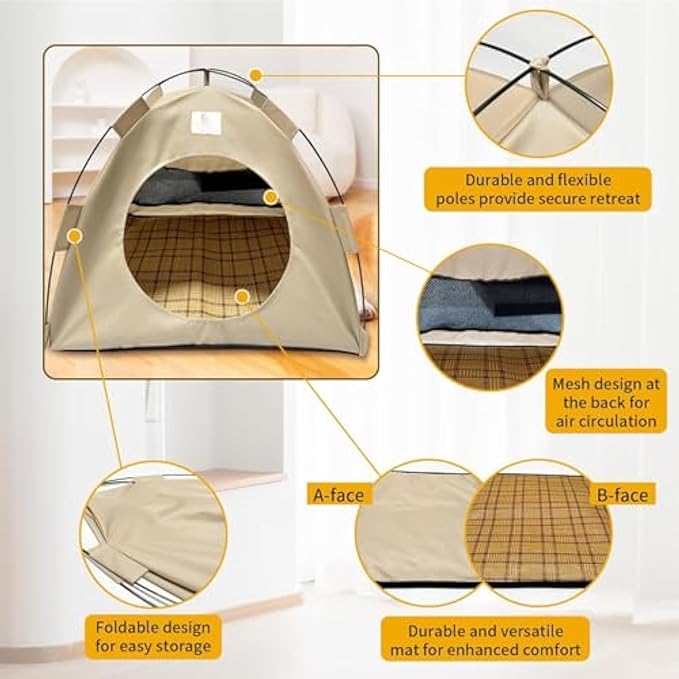 BreezyDen Pop-Up Pet Tent – Portable Indoor/Outdoor Cat Tent, Waterproof Pet Hideaway for Cats & Small Dogs with Mesh Window, Anti-Slip Base & Washable Design (Dark Gray, L (15 catties Kitten))