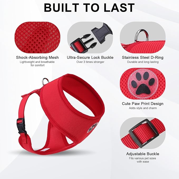 BINGPET No Pull Dog Harness for Small Medium Dogs,All Weather Mesh Step in Vest Harness for Small Dogs,Breathable Mesh Puppy Cat Harnesses,Step-in Air Dog Harness for for Small Dogs,Red,Medium
