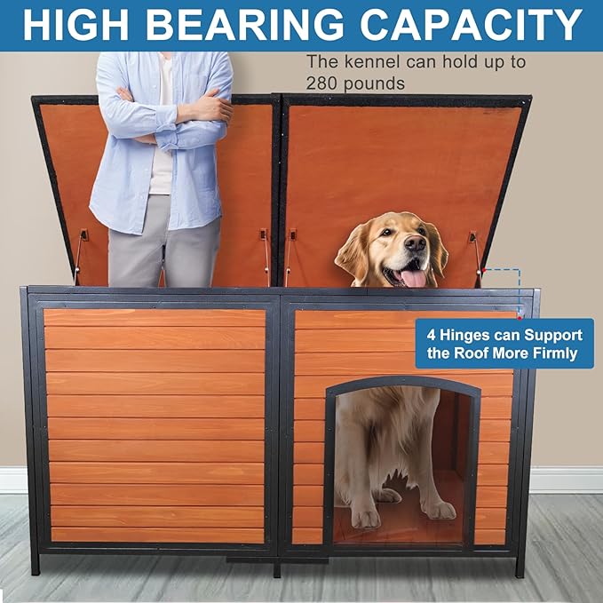 Extra Large Dog House Outdoor 59.1" L Outside Insulated Dog Kennel Weatherproof Winter, 6 Sides All-Round Foam for Small Medium Large Extra Large Dogs, Strong Metal Chew Proof Frame Window