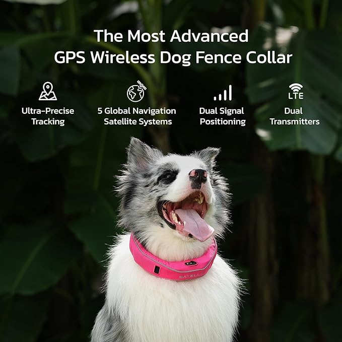 SATELLAI GPS Dog Collar, Blue [Free 1-Year Membership] The Most Advanced Dog Wireless Fences with AI Analysis, Precise Position, 5-Day Battery, and IP68 Waterproof, Flexible Virtual Fencing for Dogs