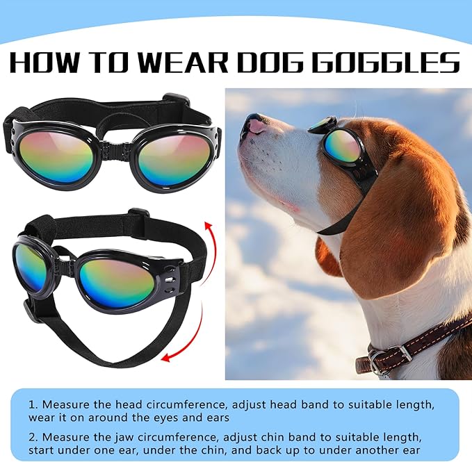 QUMY Dog Sunglasses Dog Goggles for Medium Large Breed Dogs, Wind Dust Fog Protection Eye Wear Pet Glasses with Adjustable Strap for Motorcycle Car Driving Bike Riding Hiking Swimming Over 15lbs Pink