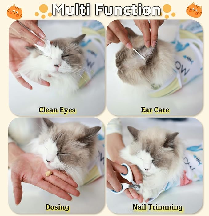 31.5" Cat Wrap for Grooming-Premium Cat Grooming Wrap Cat Restraint for Nail Clipping, Self-Adherent Soft Cat Blanket to Wrap Cat Anti-Scratch Anti-Escape Grooming Bag (White, XXL)