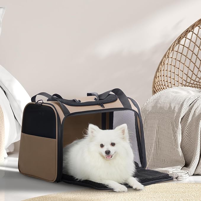 PETSFIT Dog Carrier Cat Carriers for Puppies, Medium Cats up to 25Lbs, Travel Soft Sided Pet Carrier (Large, Khaki)