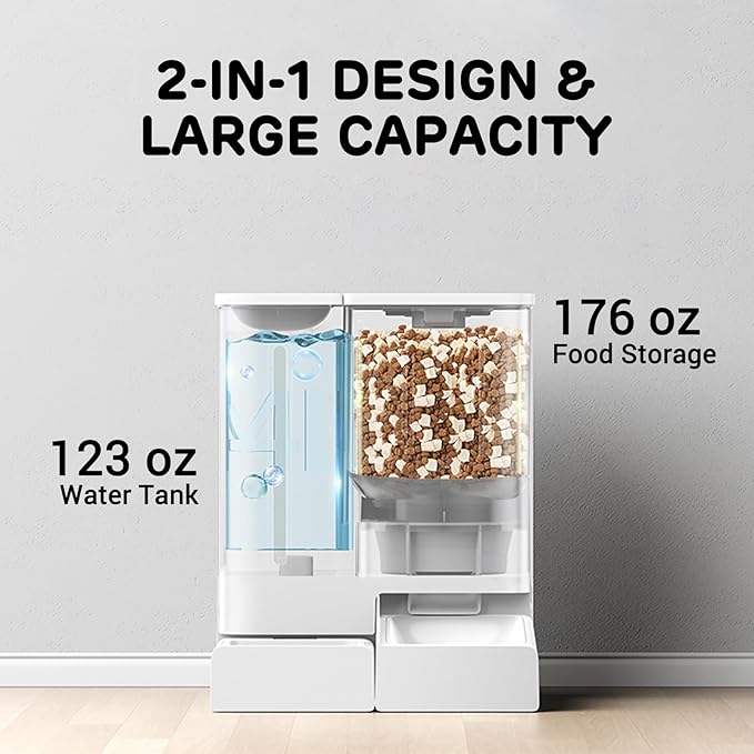 FW54 5G/2.4GHz WiFi Automatic Feeder and Waterer 2-in-1 Set for Pets, 300 oz Large Capacity for 2 Weeks, Perfect for Working Parents