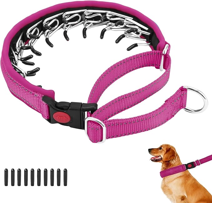Martingale No Pull Dog Collar for Large Medium Small Dogs, Heavy Duty Nylon Reflective Adjustable Anti Pull Slip Collar with Buckle for Training Walking M Hot Pink