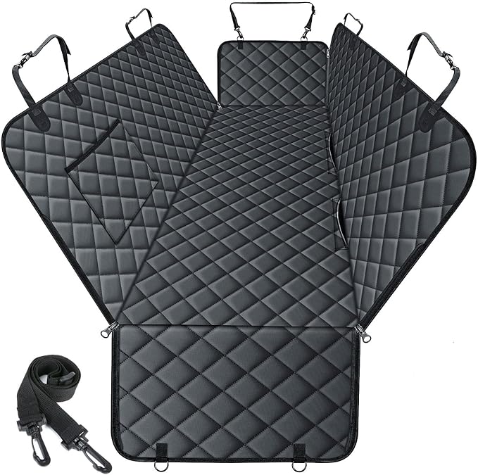 Waterproof Dog Car Seat Cover for Back Seat - Durable, Scratch Proof Pet Hammock with Nonslip Design & Storage Pockets, Fits Cars, SUVs, Trucks- S, Black