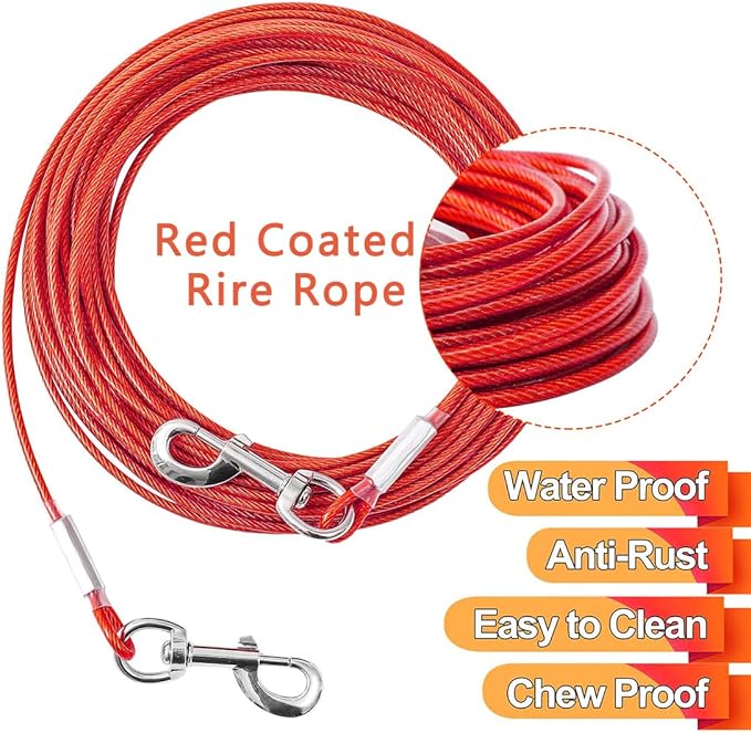 Tie Out Cable for Dogs,20FT Dog Leads,Heavy Duty Tie Out Cable for Large Dogs Up to 125lbs,Durable Dog Runner Tether Line for Outdoor,Yard