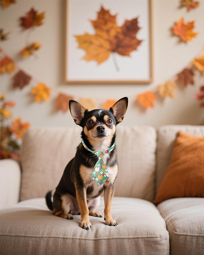 PET SHOW 10 Pack Fall Small Dog Ties Neckties for Doggies Cats Pumpkin Maple Leaf Adjustable Neck Ties Girl Boy Pets Autumn Costumes Puppy Holiday Grooming Accessories Wedding Party Gift Favor