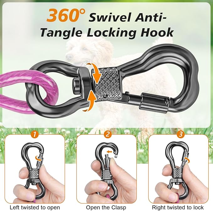 Tresbro 120FT Dog Tie Out Cable with Spring, Shock Absorbing Tether Chains for Outside Aavilable in 10/15/20/25/30/40/50/70/100/120 FT, Heavy Duty Leads for Yard for Medium & Large Dogs Up to 500 LBS