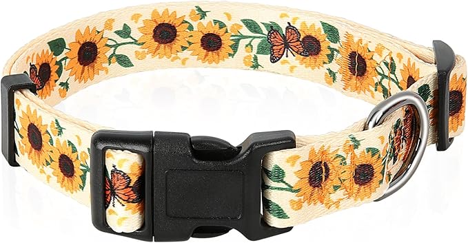 HEELE Dog Collar, Adjustable Soft Dog Collar for Small Medium Large Dogs,Sunflower Floral Patterned Puppy Collars with Quick Release Buckle Sunflower Yellow M Length 13.39''-20.87''